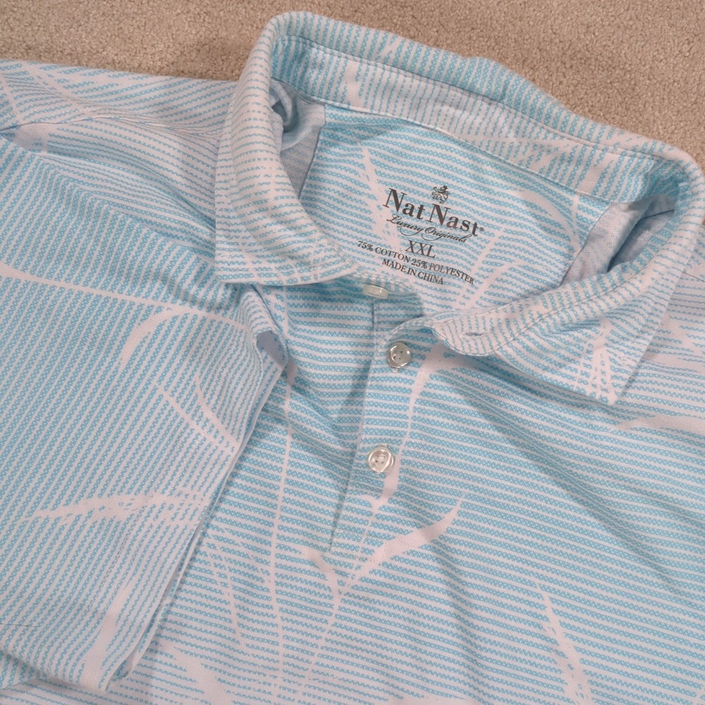 Nat Nast Short Sleeve Polo‎ Shirt Men's Size XXL Blue & White Cotton Polyester